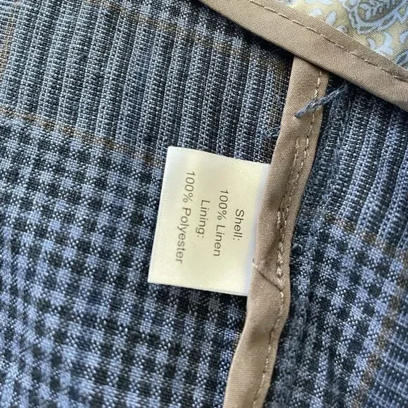 Joseph Abboud Sport Coat Mens Medium Blue 100% Linen Plaid Elbow Patches Jacket